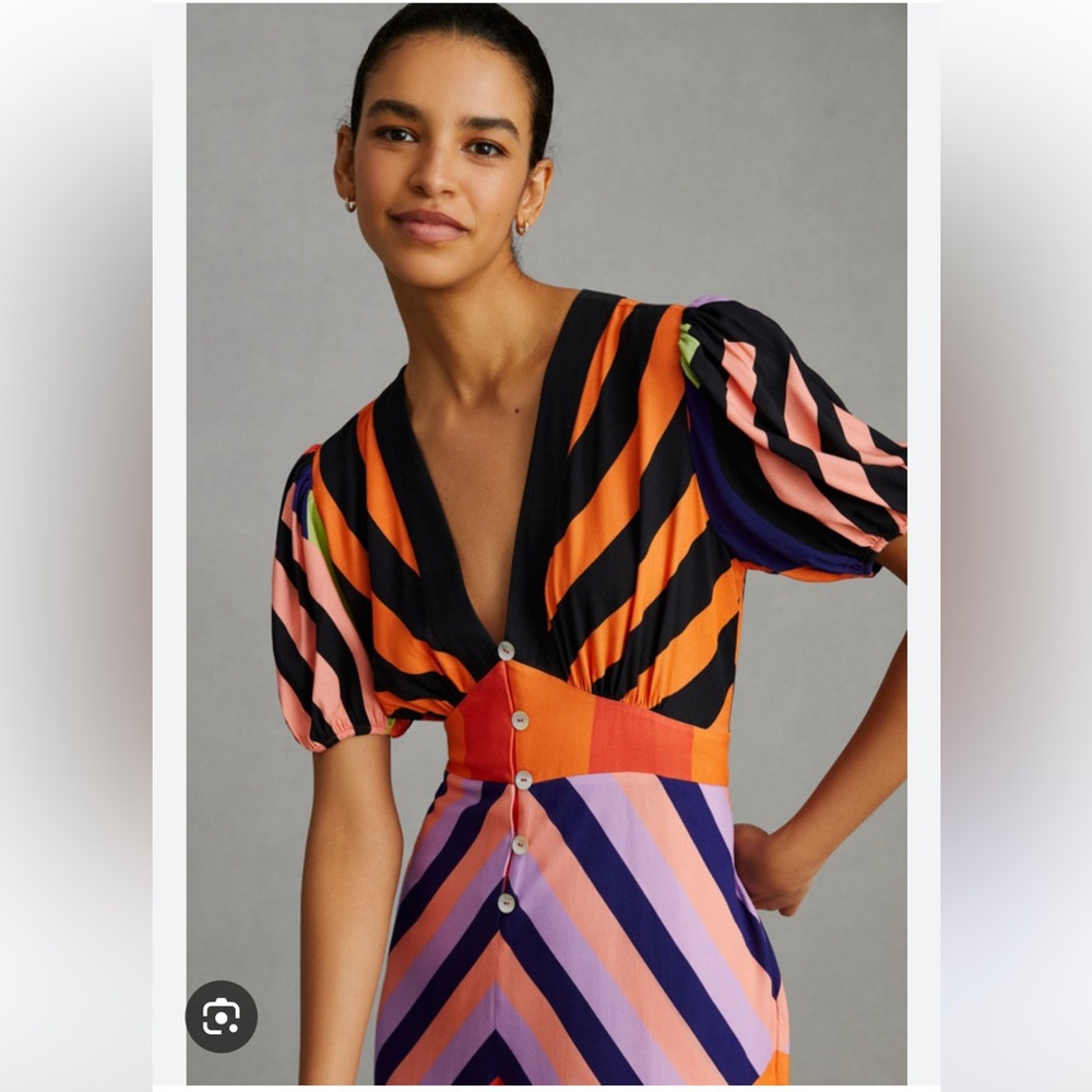 Colorful Striped V-Neck pantsuit